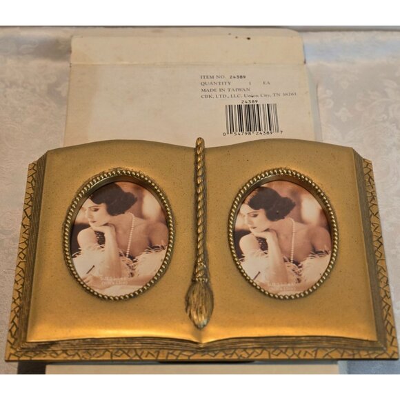 Beautiful Double Oval Standing Vintage Picture Frame, Resin and Wood with Gold G - Picture 5 of 5